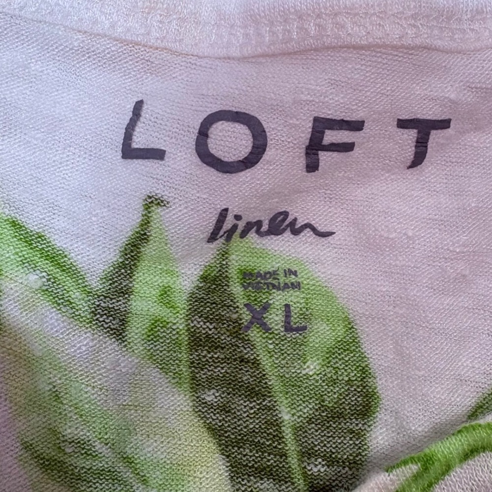 LOFT Women XL White Yellow Lemon Print 100% Linen Knit Scoop Neck Tee Top 5246 - Picture 2 of 6